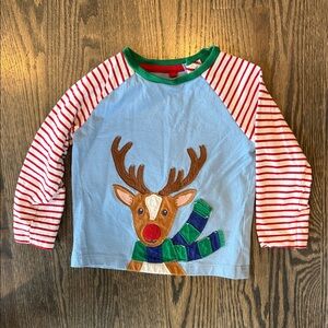 Baby Boden Reindeer Raglan Shirt - Red, Green, Blue